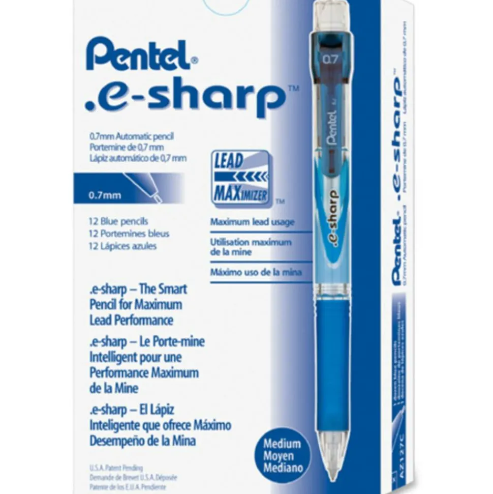 Pentel e-Sharp Mechanical Pencil, 0.7mm, #2 Lead, 72% Recycled, Blue Barrel, Pack Of 12