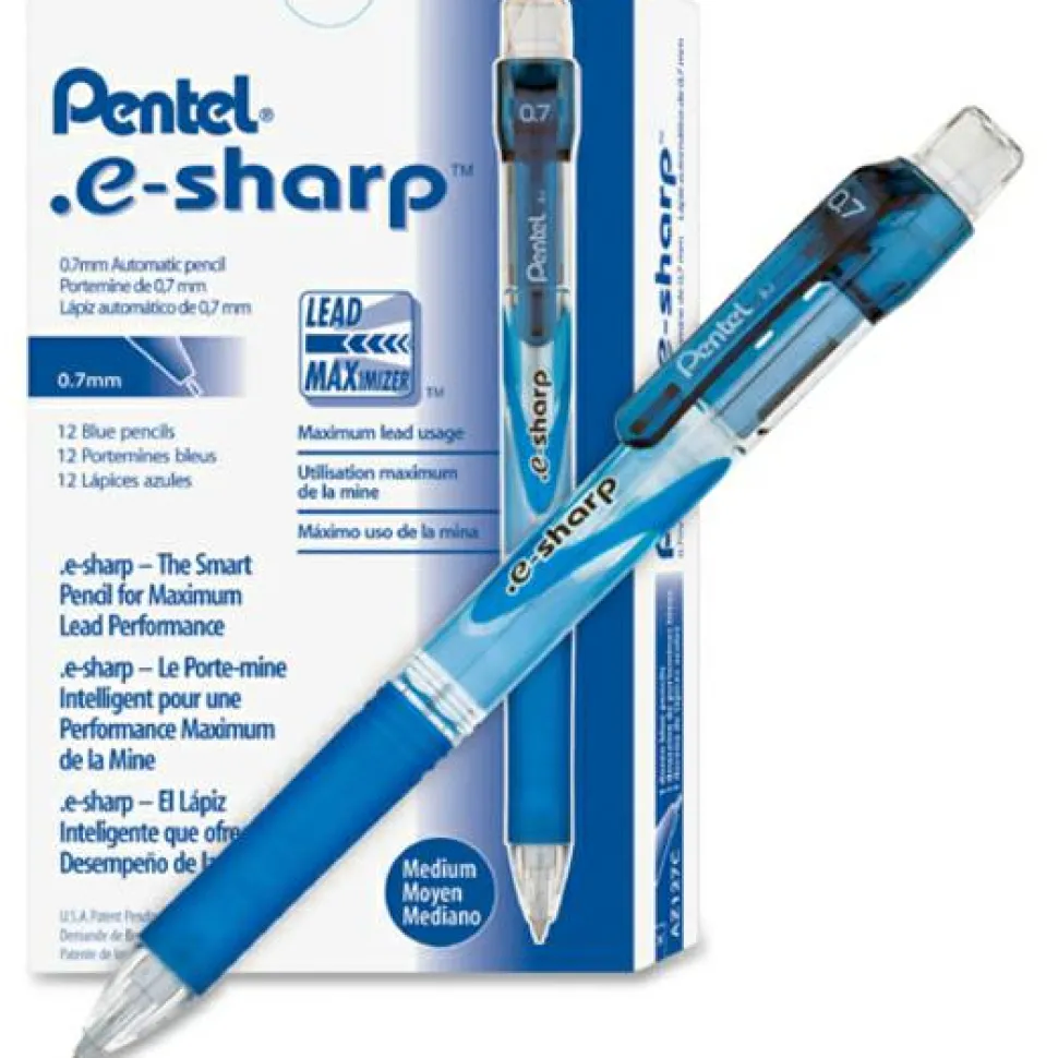 Pentel e-Sharp Mechanical Pencil, 0.7mm, #2 Lead, 72% Recycled, Blue Barrel, Pack Of 12