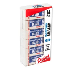 Pentel Hi-Polymer Block Eraser, White, Pack Of 14