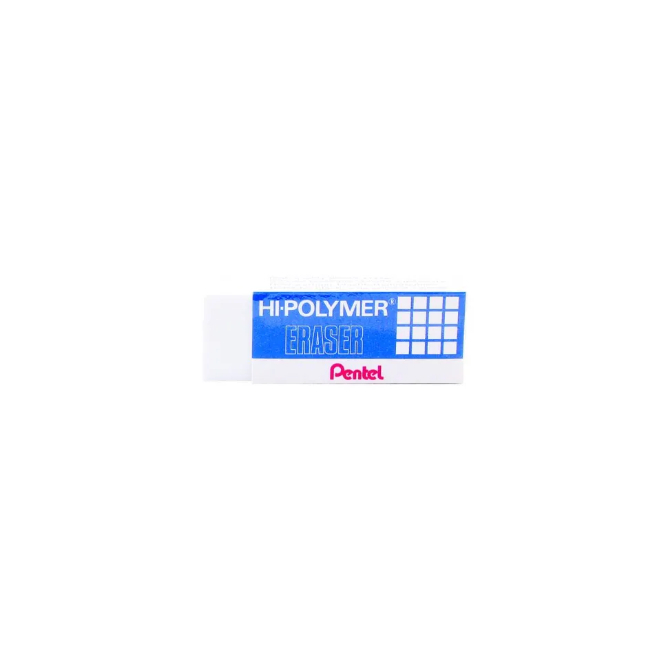 Pentel Hi-Polymer Eraser, Lead Pencil, Block, Non-abrasive, Latex-free, 0.5"H x 2.6"W x 1"D, 1Each, White