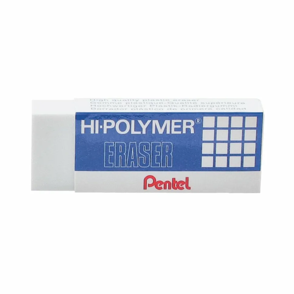 Pentel Hi-Polymer Eraser, Lead Pencil, Block, Non-abrasive, Latex-free, 0.5"H x 2.6"W x 1"D, 1Each, White