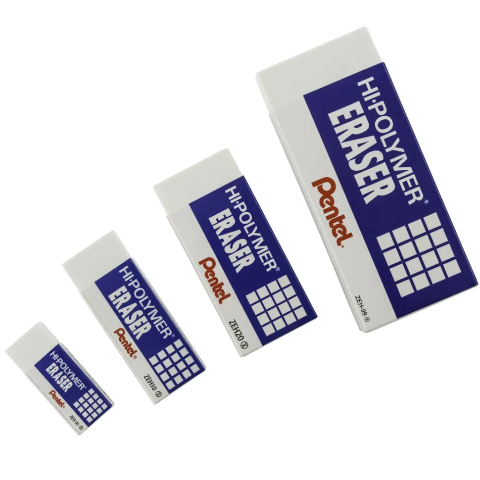 Pentel Hi-Polymer Eraser, Lead Pencil, Block, Non-abrasive, Latex-free, 0.5"H x 2.6"W x 1"D, 1Each, White