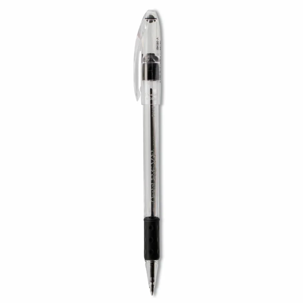Pentel R.S.V.P. Ballpoint Pens, Fine Point, 0.7 mm, Clear Barrel, Black Ink, Pack Of 12