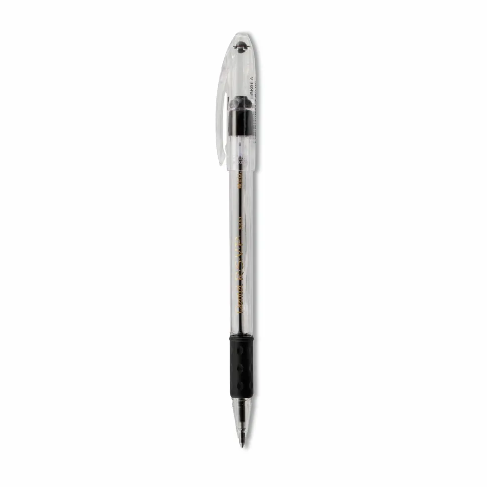 Pentel R.S.V.P. Ballpoint Pens, Medium Point, 1.0 mm, Clear Barrel, Black Ink, Pack Of 12