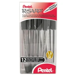 Pentel R.S.V.P. Ballpoint Pens, Medium Point, 1.0 mm, Clear Barrel, Black Ink, Pack Of 12