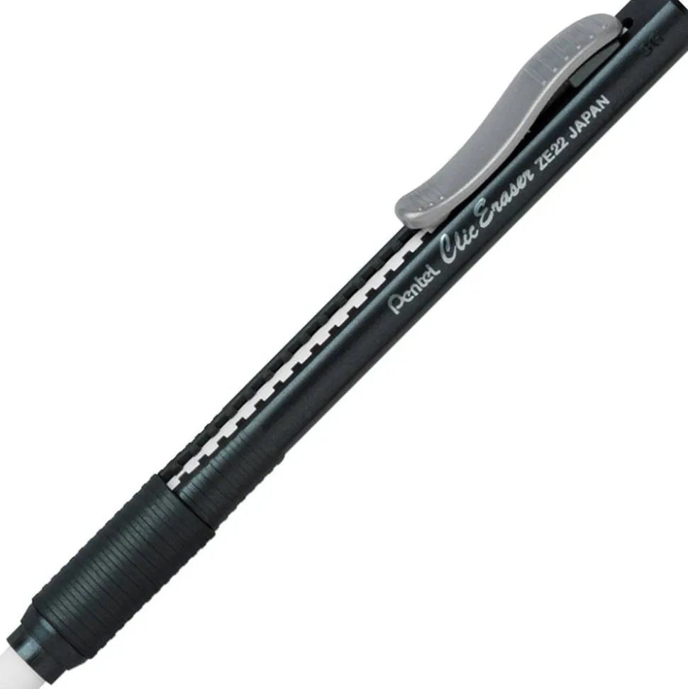 Pentel Rubber Grip Clic Eraser - Lead Pencil - Refillable - Pen - Retractable, Latex-free Grip, Ghost Resistant, Pocket Clip - 1Each - Black