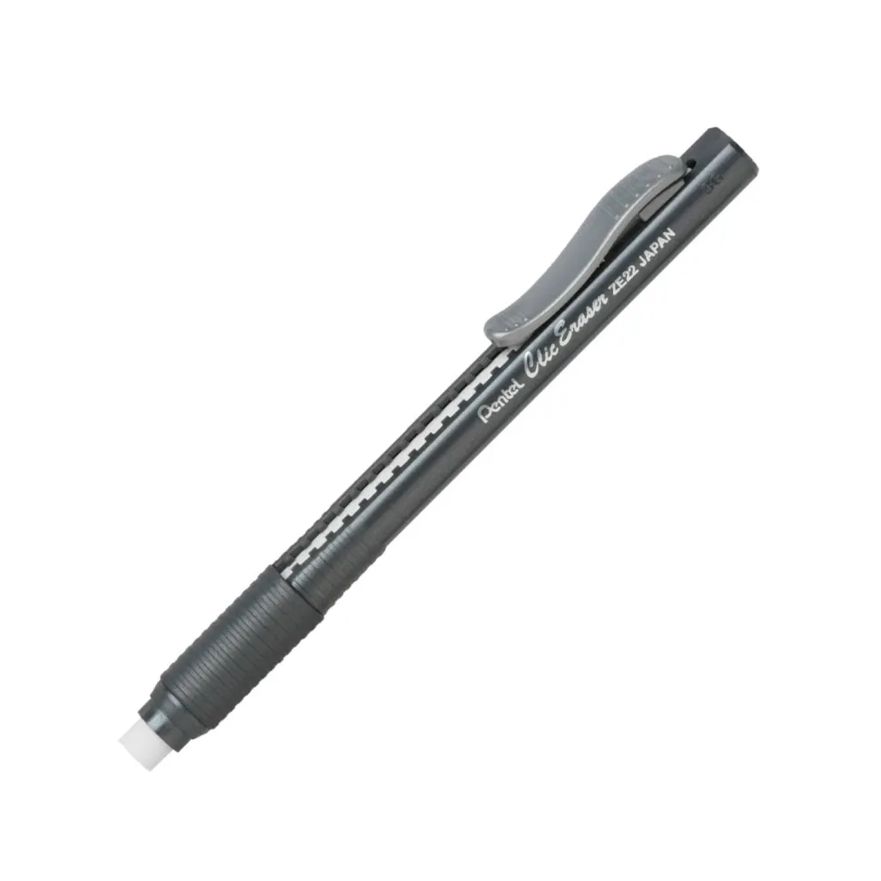 Pentel Rubber Grip Clic Eraser - Lead Pencil - Refillable - Pen - Retractable, Latex-free Grip, Ghost Resistant, Pocket Clip - 1Each - Black