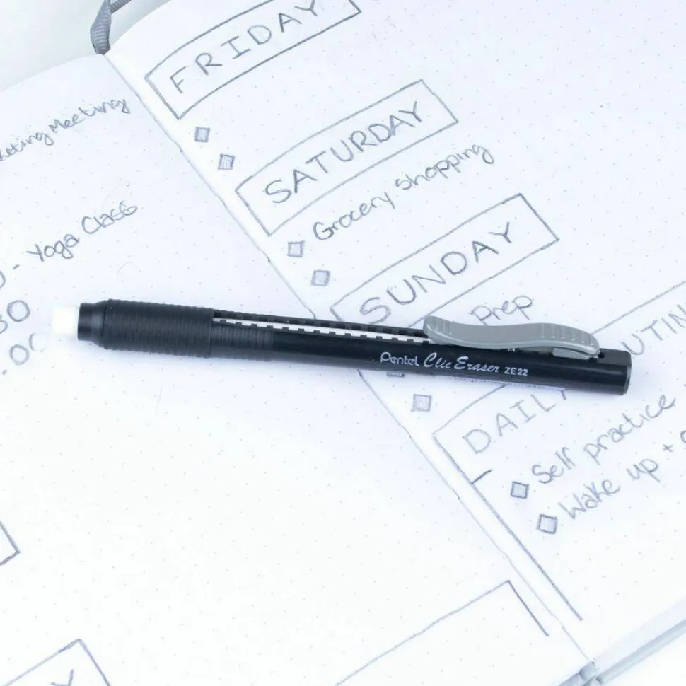 Pentel Rubber Grip Clic Eraser - Lead Pencil - Refillable - Pen - Retractable, Latex-free Grip, Ghost Resistant, Pocket Clip - 1Each - Black