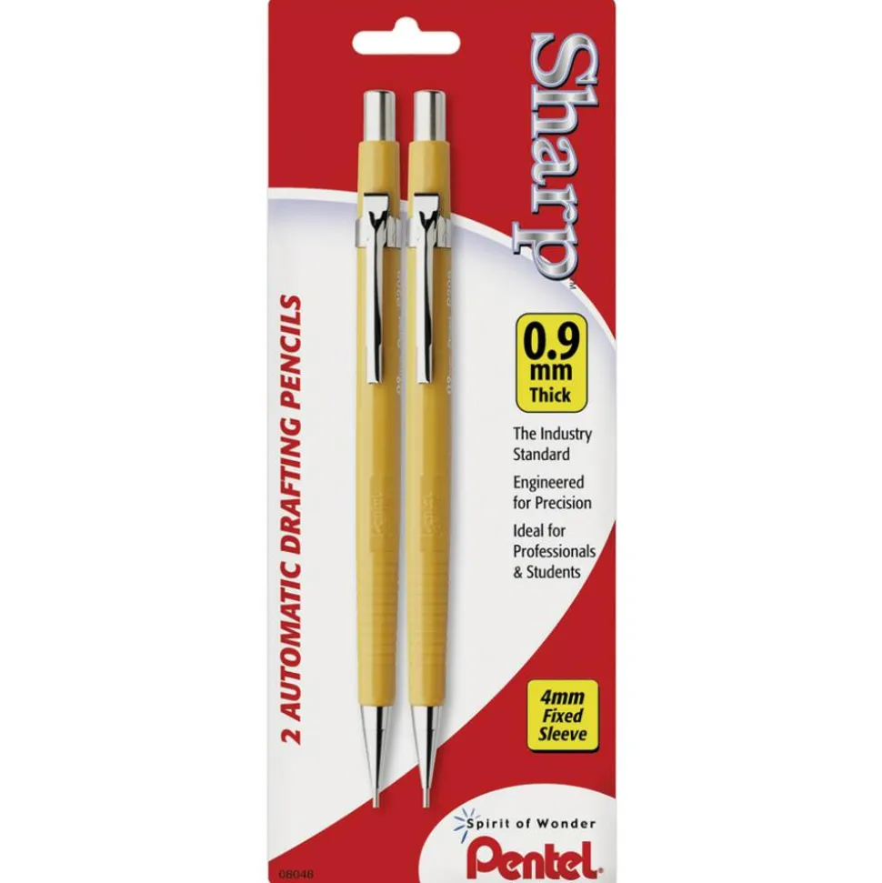 Pentel Sharp Automatic Drafting Pencils, 0.9 mm, Black, Pack Of 2