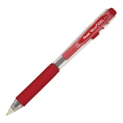 Pentel Wow! Retractable Gel Roller Pens, Medium Point, 0.7 mm, Clear Barrel, Red Ink, Pack Of 12