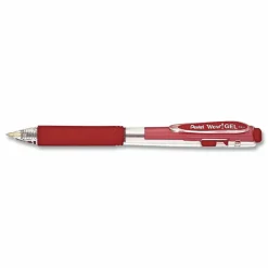Pentel Wow! Retractable Gel Roller Pens, Medium Point, 0.7 mm, Clear Barrel, Red Ink, Pack Of 12