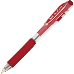 Pentel Wow! Retractable Gel Roller Pens, Medium Point, 0.7 mm, Clear Barrel, Red Ink, Pack Of 12