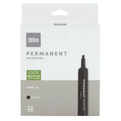 Permanent Markers, Chisel Point, 100% Recycled Plastic Barrel, Black Ink, Pack Of 12
