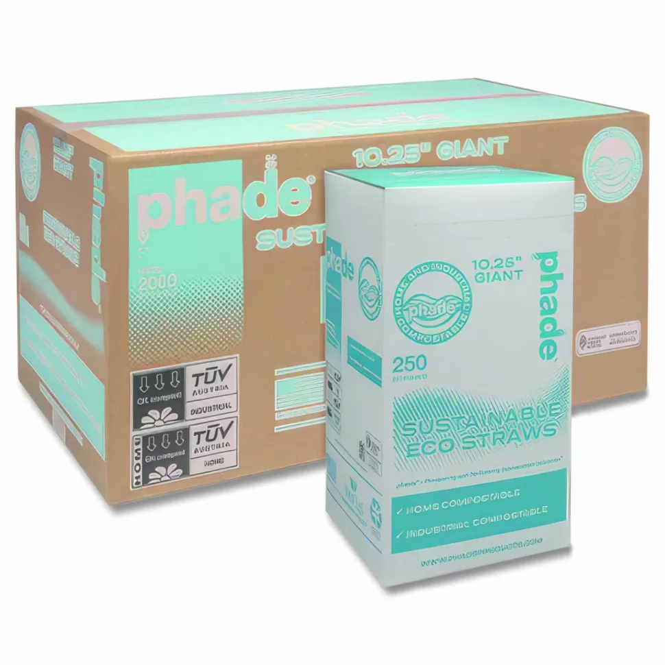 phade Marine Straws, 10.25", PHA, Ocean Blue Color, Wrapped, 250/Box, 8 Boxes/Carton