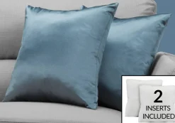 Pillows, Set Of 2, 18 X 18 Square, Insert Included, Decorative Throw, Accent, Sofa, Couch, Bedroom, Blue Hypoallergenic Polyester, Modern