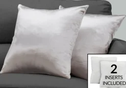 Pillows, Set Of 2, 18 X 18 Square, Insert Included, Decorative Throw, Accent, Sofa, Couch, Bedroom, Grey Hypoallergenic Polyester, Modern