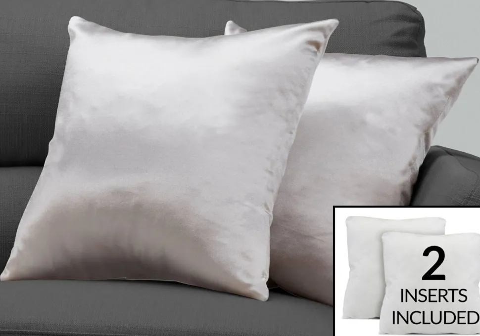 Pillows, Set Of 2, 18 X 18 Square, Insert Included, Decorative Throw, Accent, Sofa, Couch, Bedroom, Grey Hypoallergenic Polyester, Modern