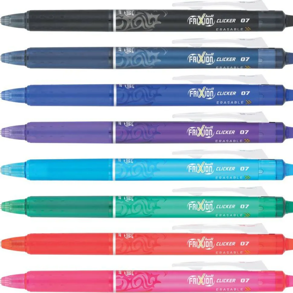 Pilot FriXion Ball Clicker Erasable Retractable Gel Pens, Pack of 8, Fine Point, 0.7 mm, Assorted Barrel Colors, Assorted Ink Colors