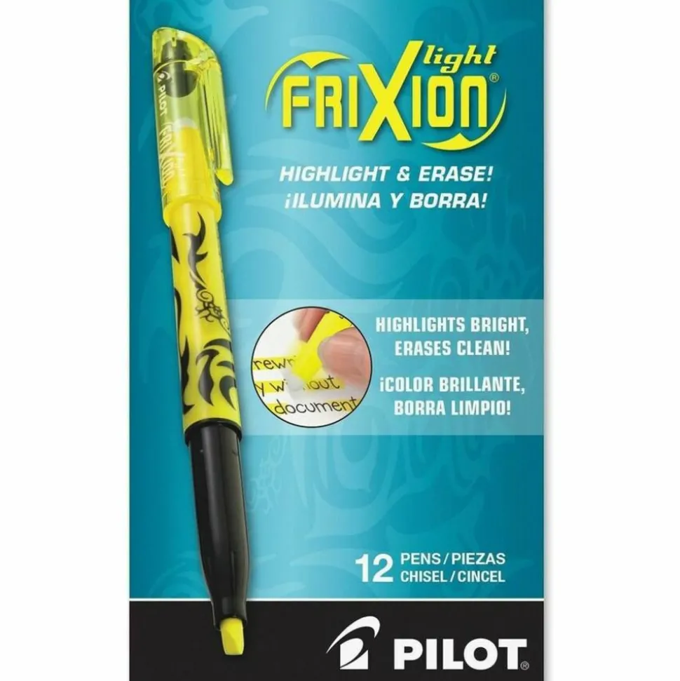 Pilot FriXion Light Erasable Highlighters, Pack of 12, Chisel Tip, Yellow