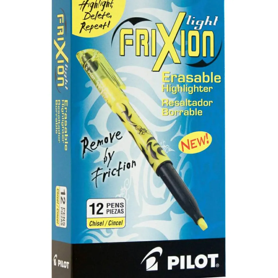 Pilot FriXion Light Erasable Highlighters, Pack of 12, Chisel Tip, Yellow