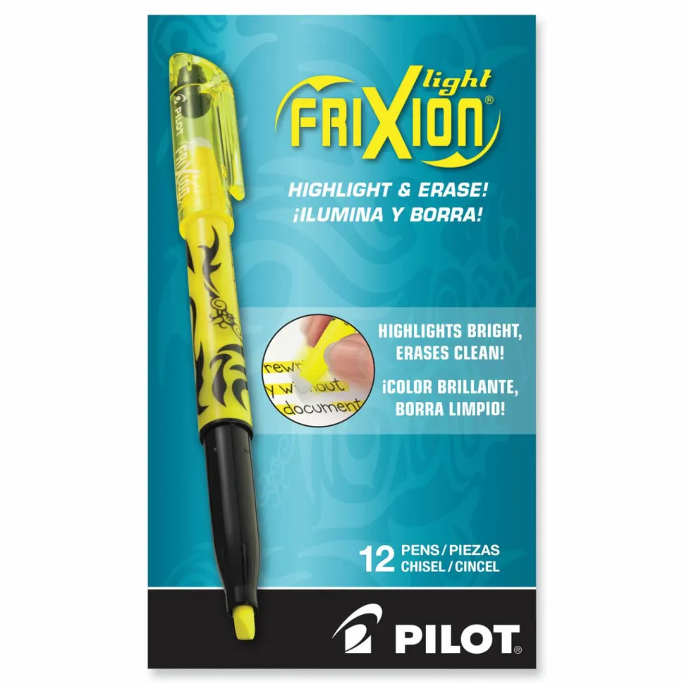 Pilot FriXion Light Erasable Highlighters, Pack of 12, Chisel Tip, Yellow