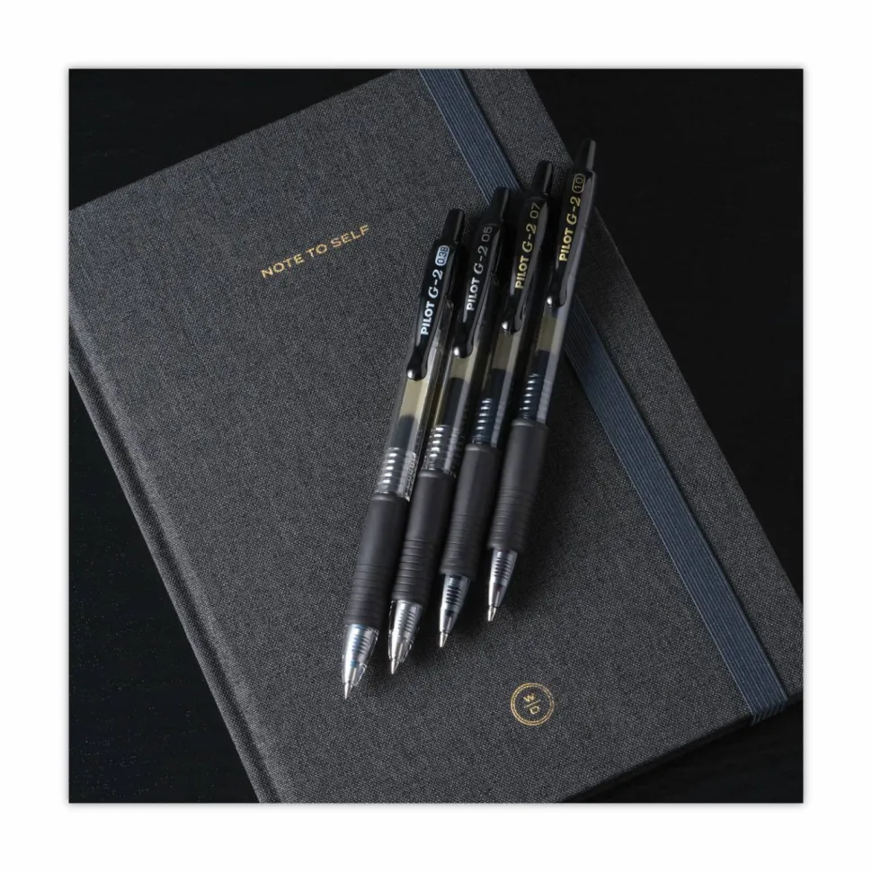Pilot G2 Retractable Gel Pens, Bold Point, 1.0 mm, Clear Barrels, Black Ink, Pack Of 12 Pens