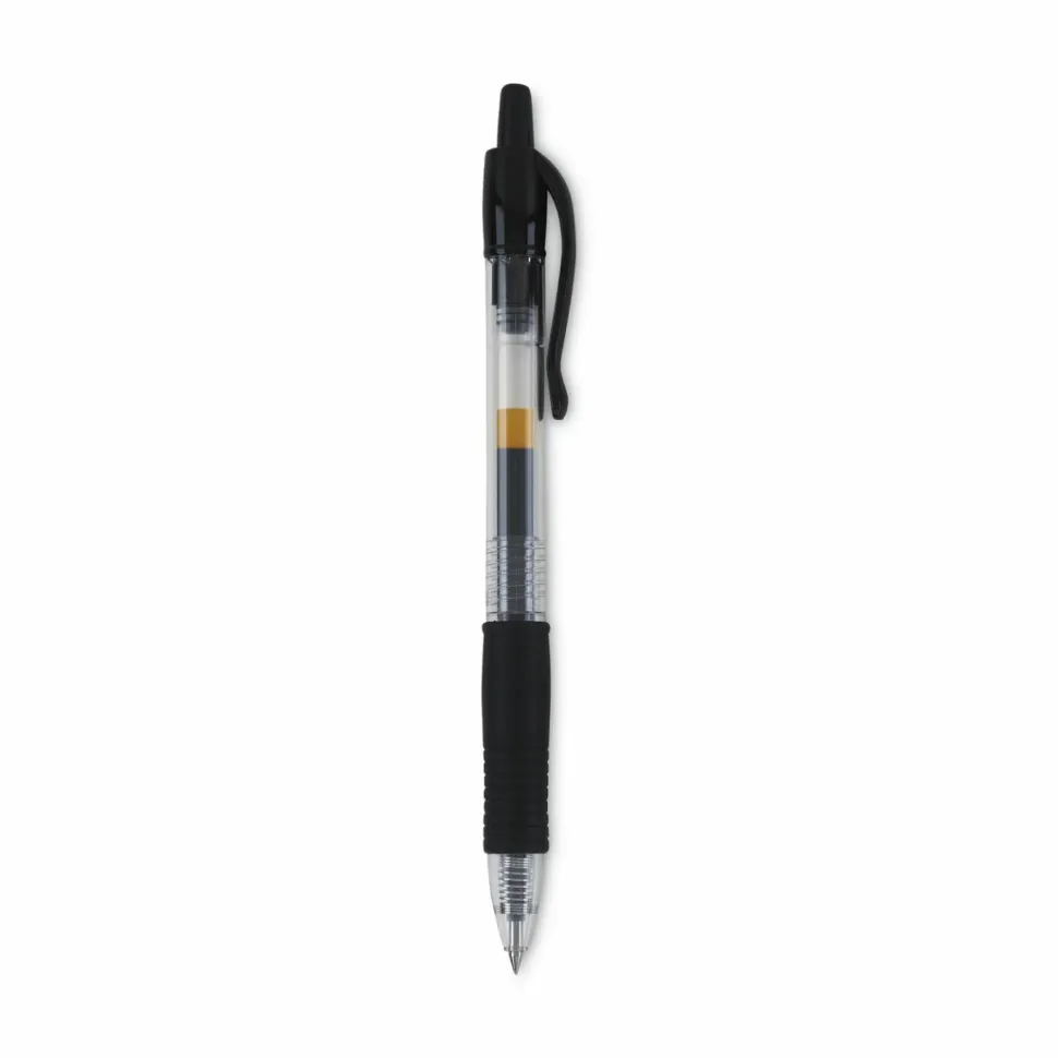 Pilot G2 Retractable Gel Pens, Bold Point, 1.0 mm, Clear Barrels, Black Ink, Pack Of 12 Pens