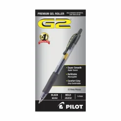 Pilot G2 Retractable Gel Pens, Bold Point, 1.0 mm, Clear Barrels, Black Ink, Pack Of 12 Pens