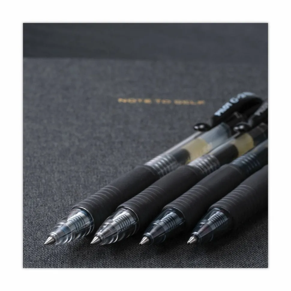 Pilot G2 Retractable Gel Pens, Bold Point, 1.0 mm, Clear Barrels, Black Ink, Pack Of 12 Pens