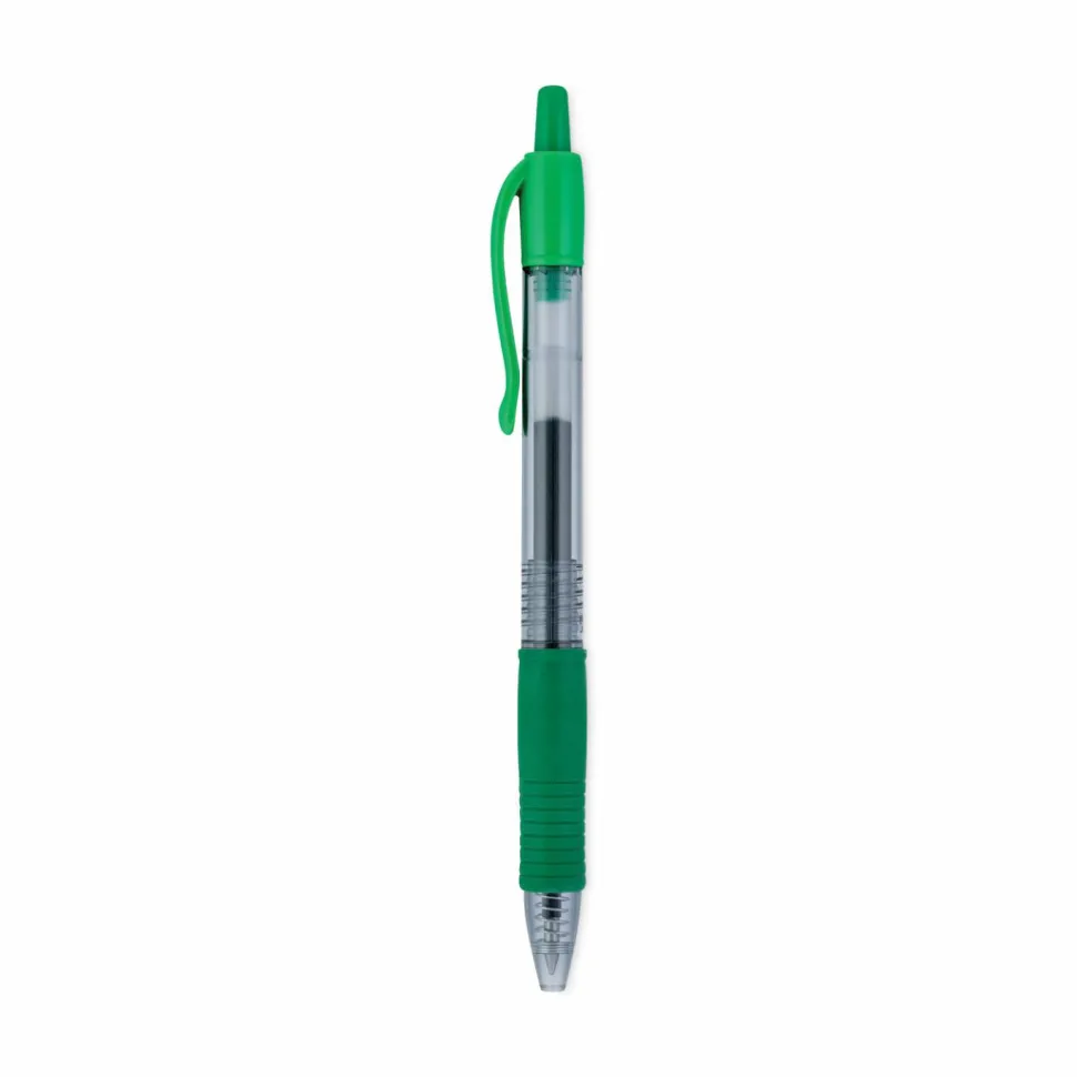 Pilot G2 Retractable Gel Pens, Fine Point, 0.7 mm, Clear Barrels, Green Ink, Pack Of 12 Pens