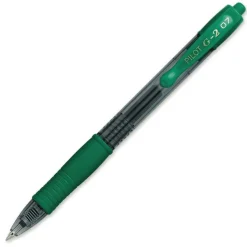 Pilot G2 Retractable Gel Pens, Fine Point, 0.7 mm, Clear Barrels, Green Ink, Pack Of 12 Pens