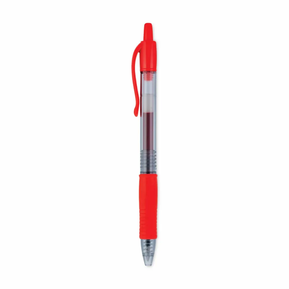 Pilot G2 Retractable Gel Pens, Bold Point, 1.0 mm, Clear Barrels, Red Ink, Pack Of 12