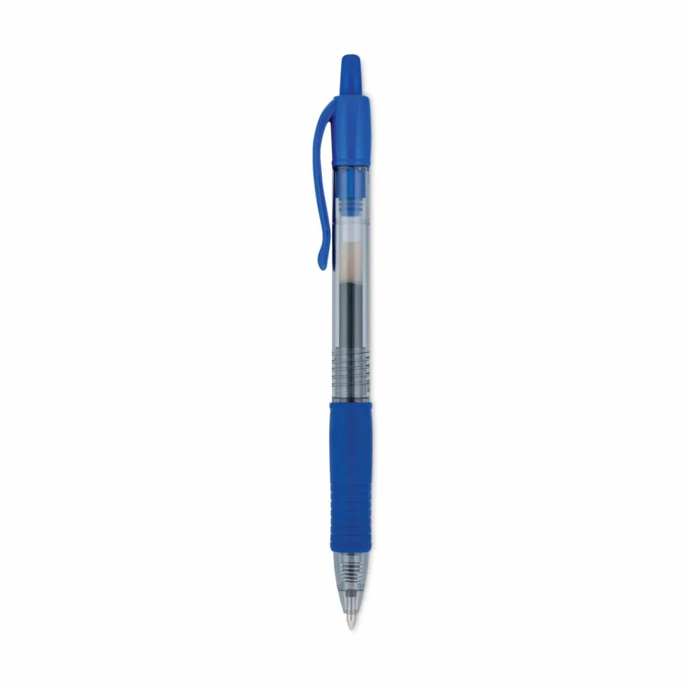 Pilot G2 Retractable Gel Pens, Bold Point, 1.0 mm, Clear Barrels, Blue Ink, Pack Of 12 Pens