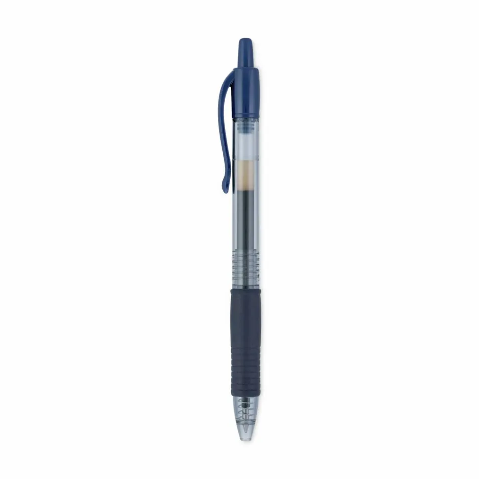Pilot G2 Retractable Gel Pens, Fine Point, 0.7 mm, Clear Barrels, Navy Ink, Pack Of 12 Pens