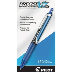 Pilot Precise V7 Liquid Ink Retractable Rollerball Pens, Fine Point, 0.7 mm, Assorted Barrels, Blue Ink, Pack Of 12 Pens