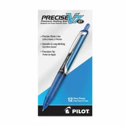 Pilot Precise V7 Liquid Ink Retractable Rollerball Pens, Fine Point, 0.7 mm, Assorted Barrels, Blue Ink, Pack Of 12 Pens