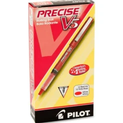 Pilot Precise V5 Liquid Ink Rollerball Pens, Extra Fine Point, 0.5 mm, Red Barrel, Red Ink, Pack Of 12
