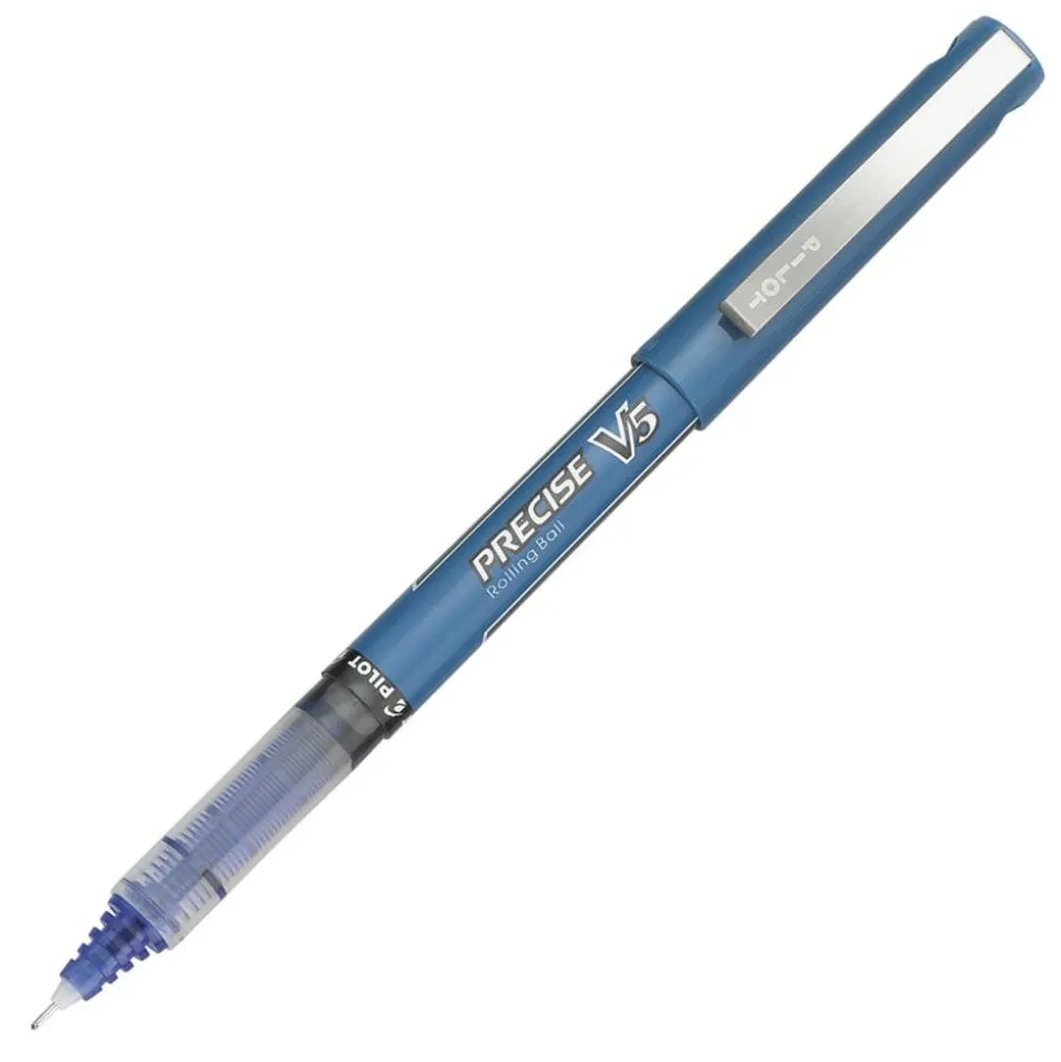 Pilot Precise V5 Rollerball Pen, Stick, Extra-Fine 0.5 mm, Blue Ink, Blue/Clear Barrel, Dozen
