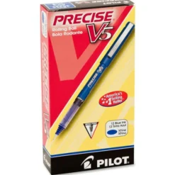 Pilot Precise V5 Rollerball Pen, Stick, Extra-Fine 0.5 mm, Blue Ink, Blue/Clear Barrel, Dozen