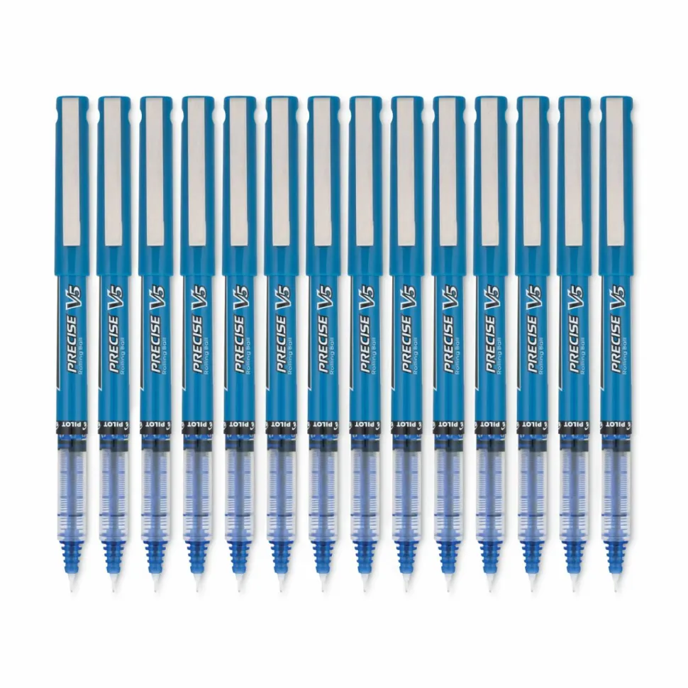 Pilot Precise V5 Rollerball Pen, Stick, Extra-Fine 0.5 mm, Blue Ink, Blue/Clear Barrel, Dozen