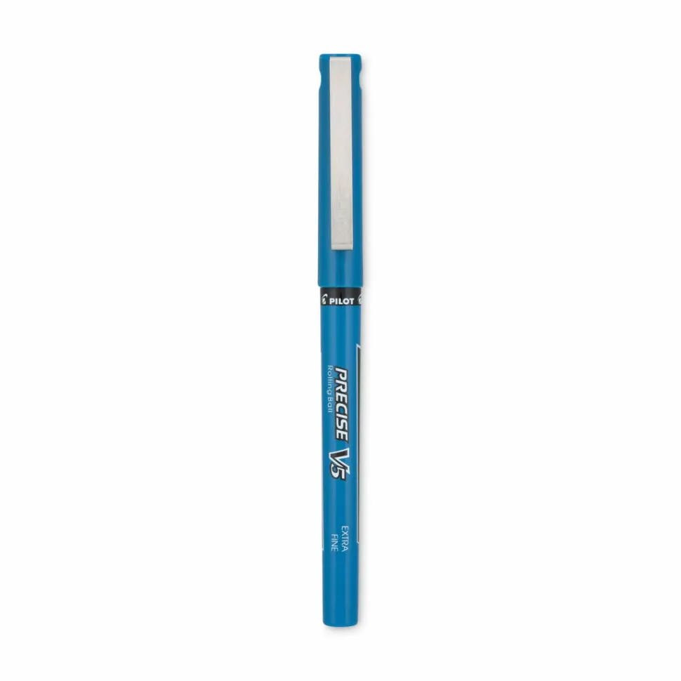 Pilot Precise V5 Rollerball Pen, Stick, Extra-Fine 0.5 mm, Blue Ink, Blue/Clear Barrel, Dozen