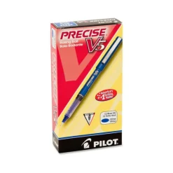 Pilot Precise V5 Rollerball Pen, Stick, Extra-Fine 0.5 mm, Blue Ink, Blue/Clear Barrel, Dozen