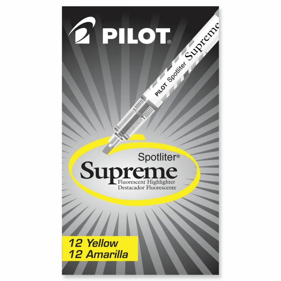 Pilot Spotliter Supreme Highlighters, Chisel Tip, Yellow, 12/Pack