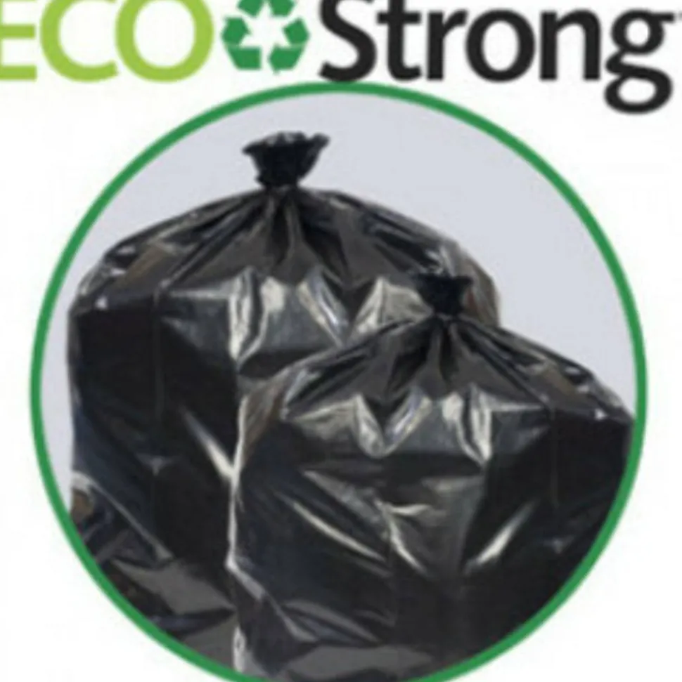 Pitt Plastics Eco•Strong 1.5-mil Can Liners, 56 Gallons, 44" x 55", Black, 10 Bags Per Roll, Case Of 10 Rolls