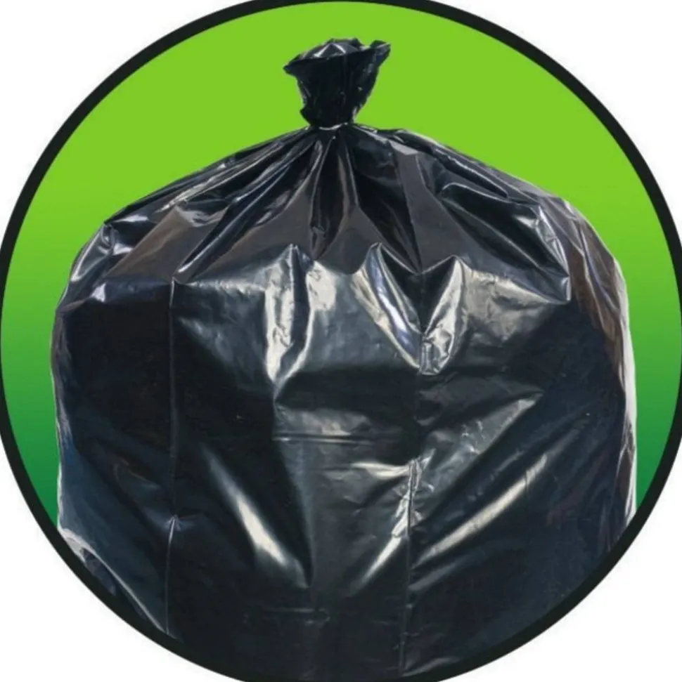 Pitt Plastics Eco•Strong 1.5-mil Can Liners, 56 Gallons, 44" x 55", Black, 10 Bags Per Roll, Case Of 10 Rolls