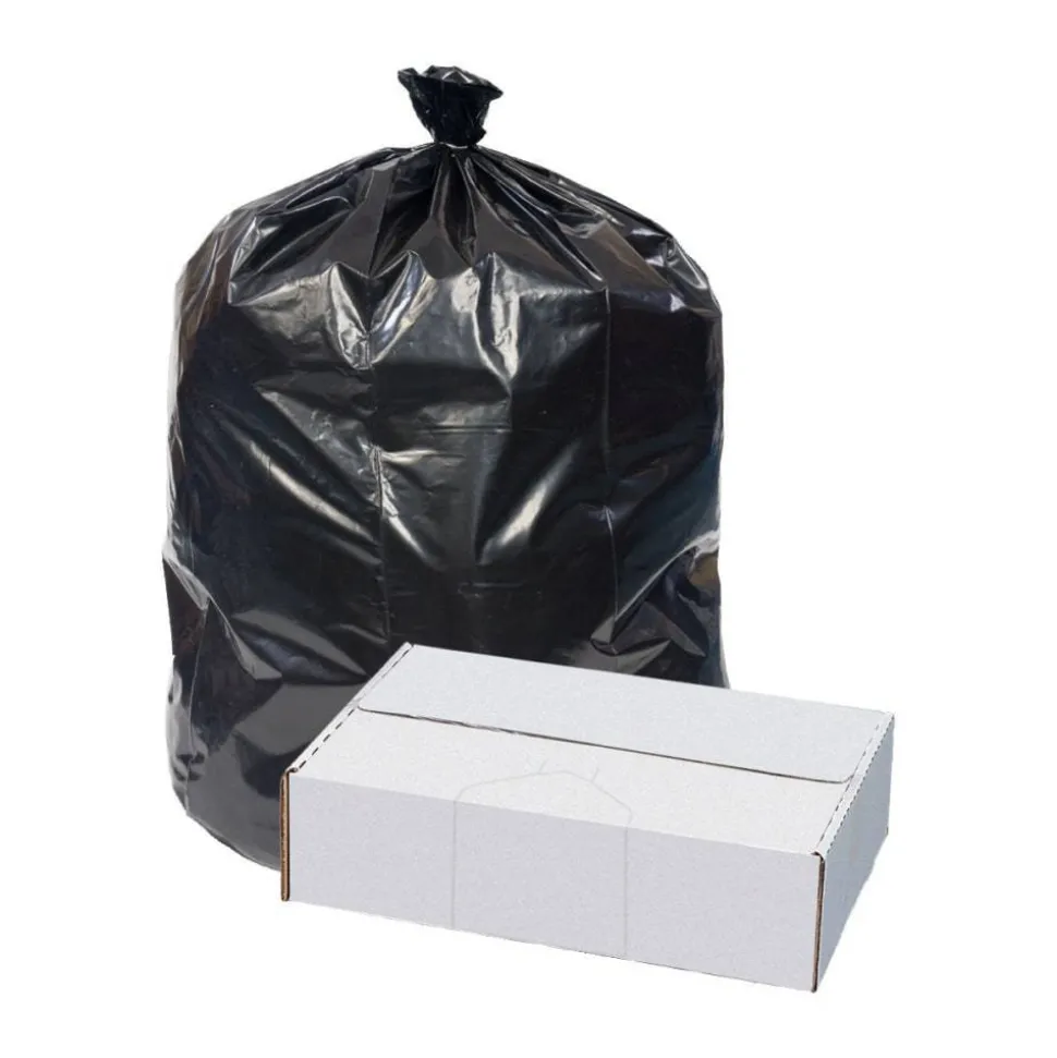 Pitt Plastics Eco•Strong 1.5-mil Can Liners, 56 Gallons, 44" x 55", Black, 10 Bags Per Roll, Case Of 10 Rolls