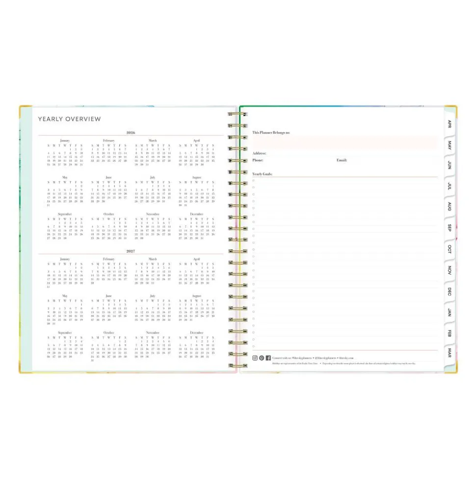 Planning Calendar BS Rainbow Ink Matte 8.5x11 AY26–27 (15-mo), 2026 to 2027 Calendar