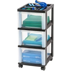 Plastic 3-Drawer Storage Cart, 26 1/5" x 12 1/10" x 14 3/10", Black