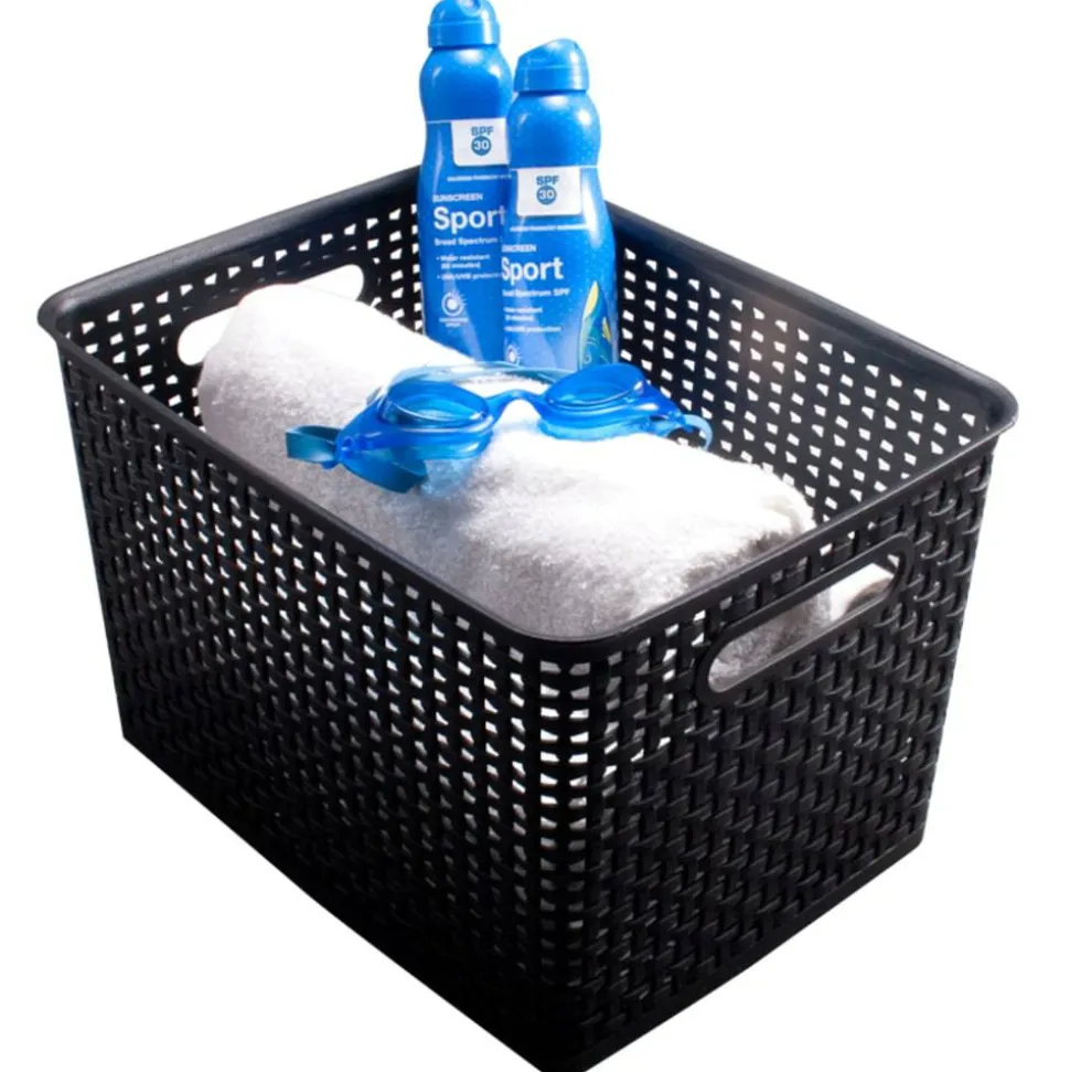 Plastic Weave Bin, Large Size, Black