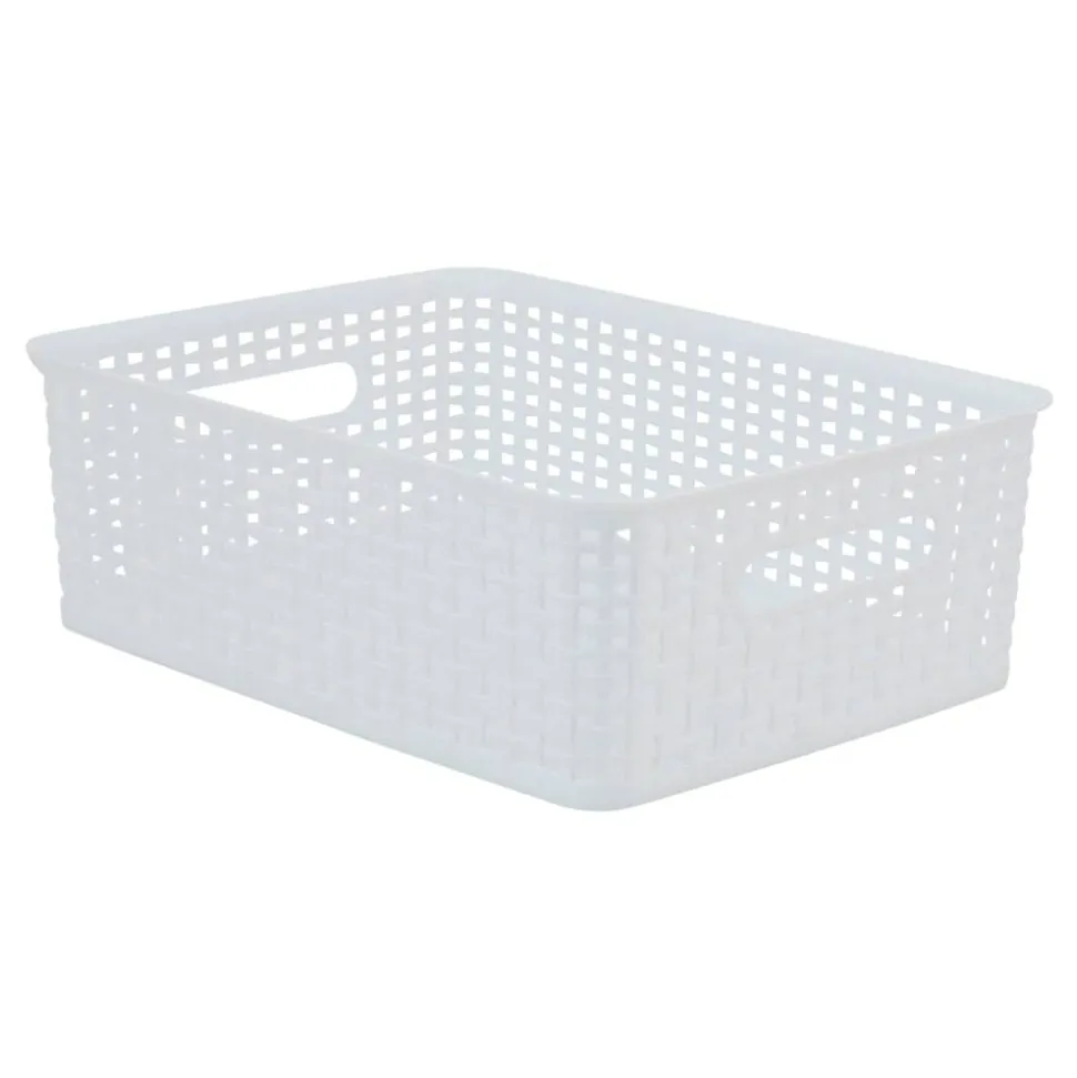 Plastic Weave Bin, Small Size, White